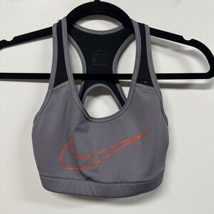 Nike Dri-Fit Classic Logo Bra Womens Size XS Gray Red Racerback Gym Running